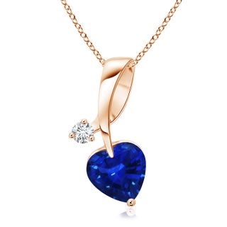6mm AAAA Heart-Shaped Sapphire Ribbon Pendant with Diamond in Rose Gold