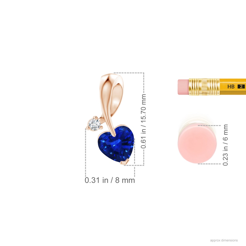 6mm AAAA Heart-Shaped Sapphire Ribbon Pendant with Diamond in Rose Gold ruler