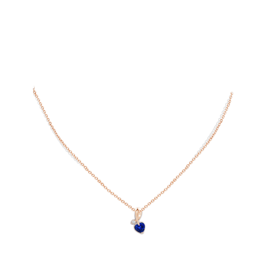 6mm AAAA Heart-Shaped Sapphire Ribbon Pendant with Diamond in Rose Gold pen