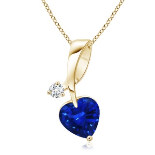 6mm AAAA Heart-Shaped Sapphire Ribbon Pendant with Diamond in Yellow Gold
