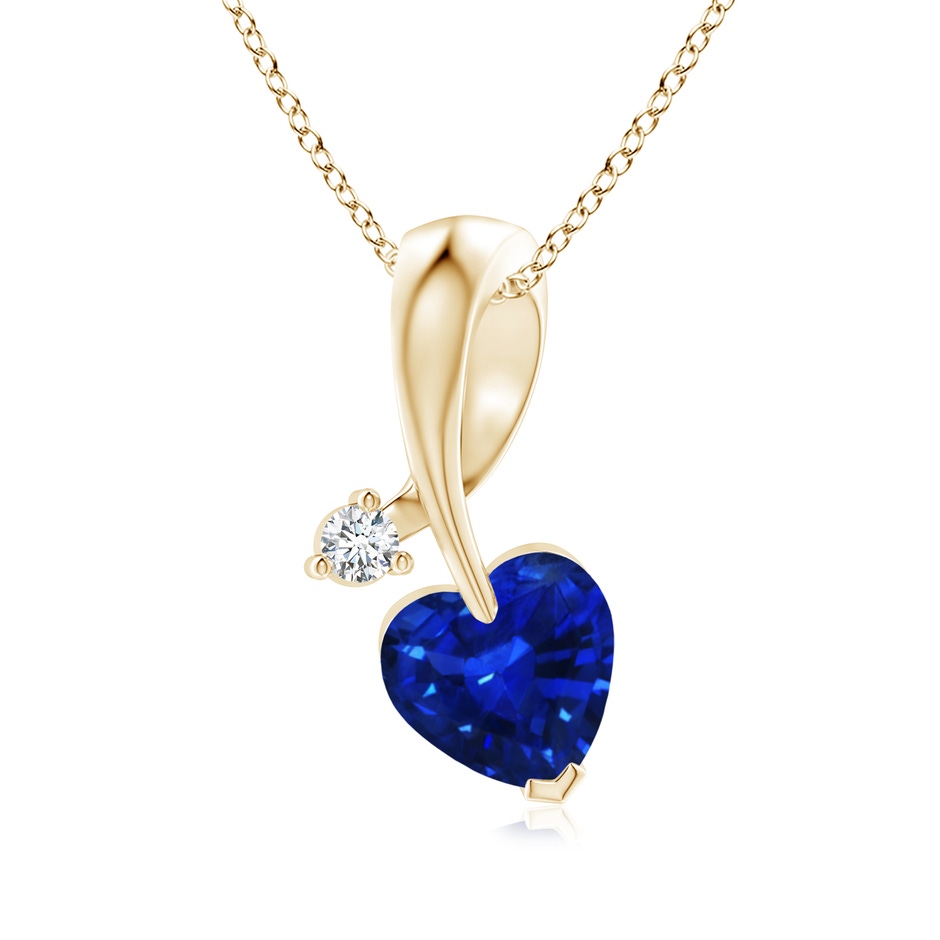 6mm AAAA Heart-Shaped Sapphire Ribbon Pendant with Diamond in Yellow Gold 
