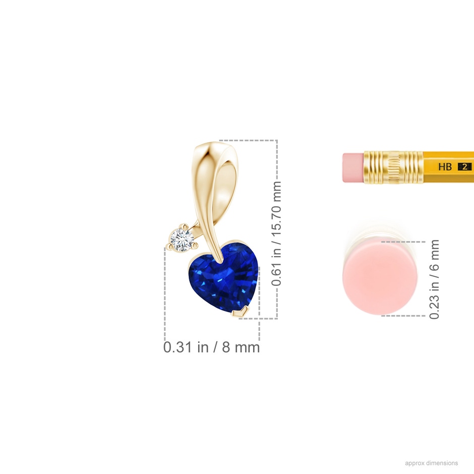 6mm AAAA Heart-Shaped Sapphire Ribbon Pendant with Diamond in Yellow Gold ruler