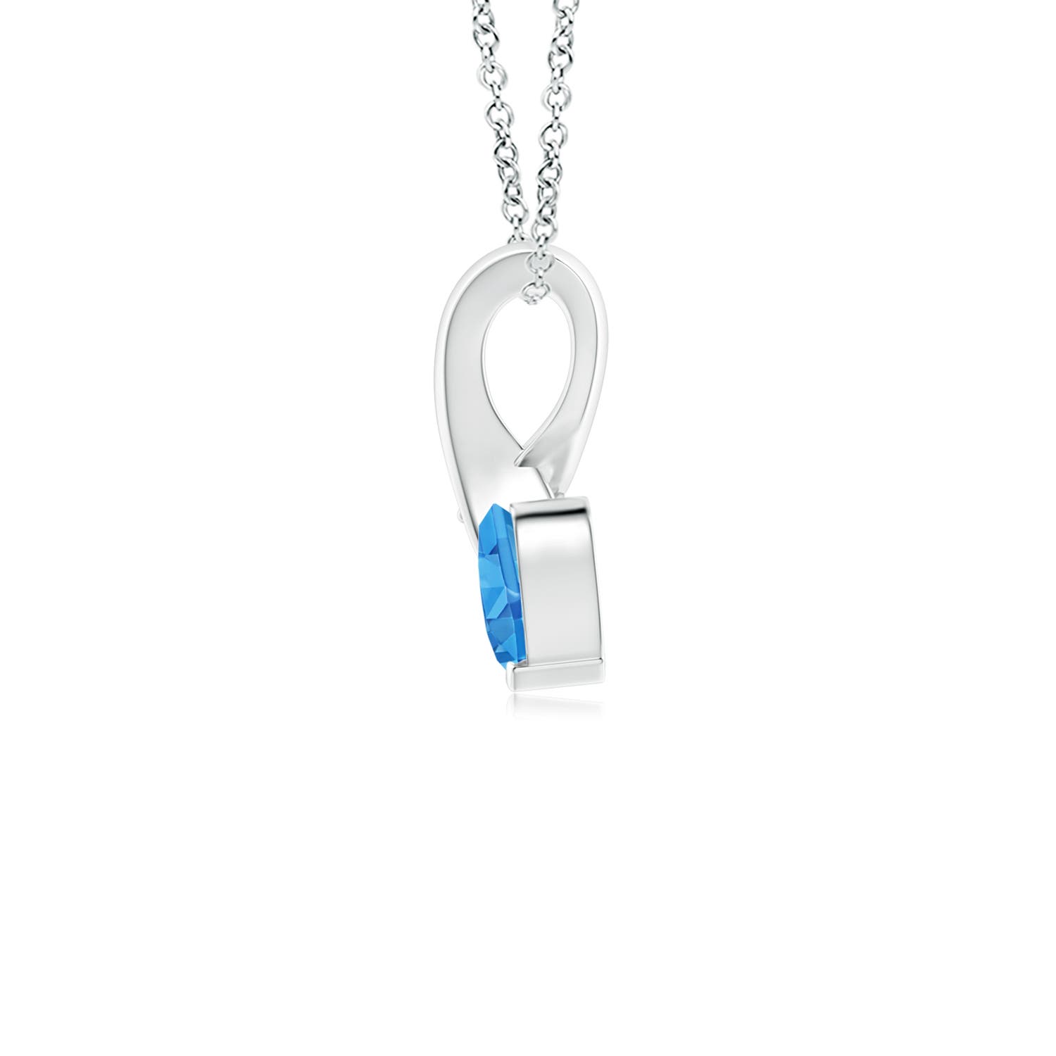 4mm AAAA Heart-Shaped Swiss Blue Topaz Ribbon Pendant with Diamond in P950 Platinum