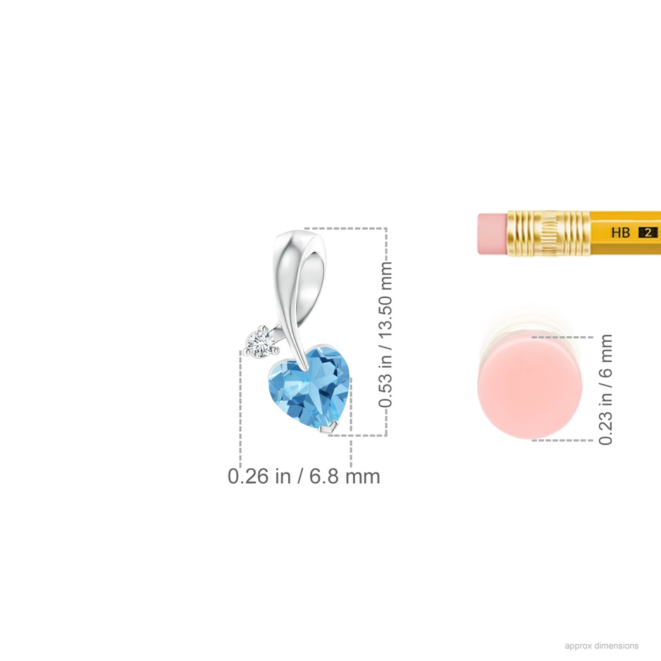5mm AA Heart-Shaped Swiss Blue Topaz Ribbon Pendant with Diamond in White Gold ruler