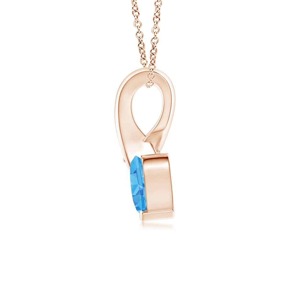 5mm AAA Heart-Shaped Swiss Blue Topaz Ribbon Pendant with Diamond in Rose Gold back