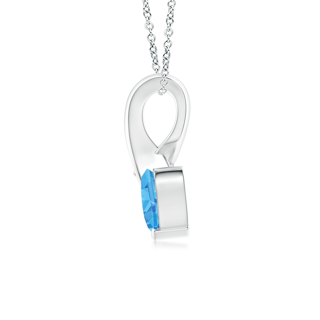 5mm AAA Heart-Shaped Swiss Blue Topaz Ribbon Pendant with Diamond in White Gold Back