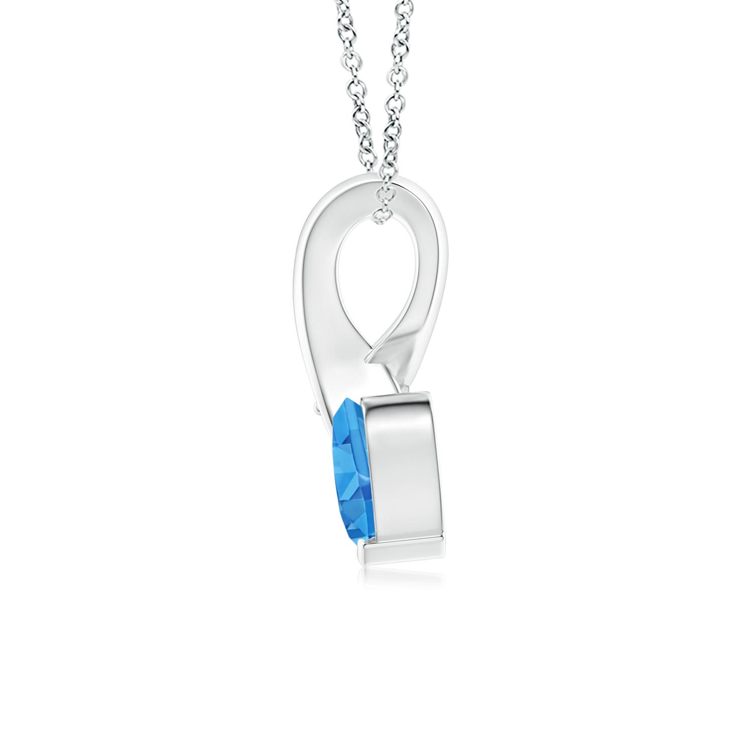 5mm AAAA Heart-Shaped Swiss Blue Topaz Ribbon Pendant with Diamond in P950 Platinum