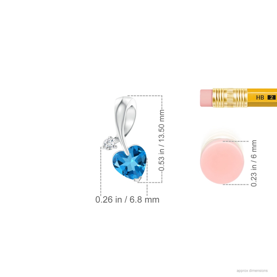 5mm AAAA Heart-Shaped Swiss Blue Topaz Ribbon Pendant with Diamond in White Gold ruler