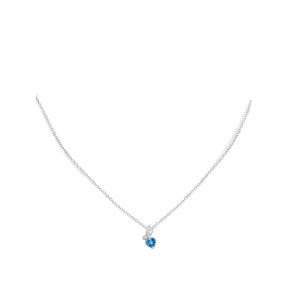 5mm AAAA Heart-Shaped Swiss Blue Topaz Ribbon Pendant with Diamond in White Gold pen