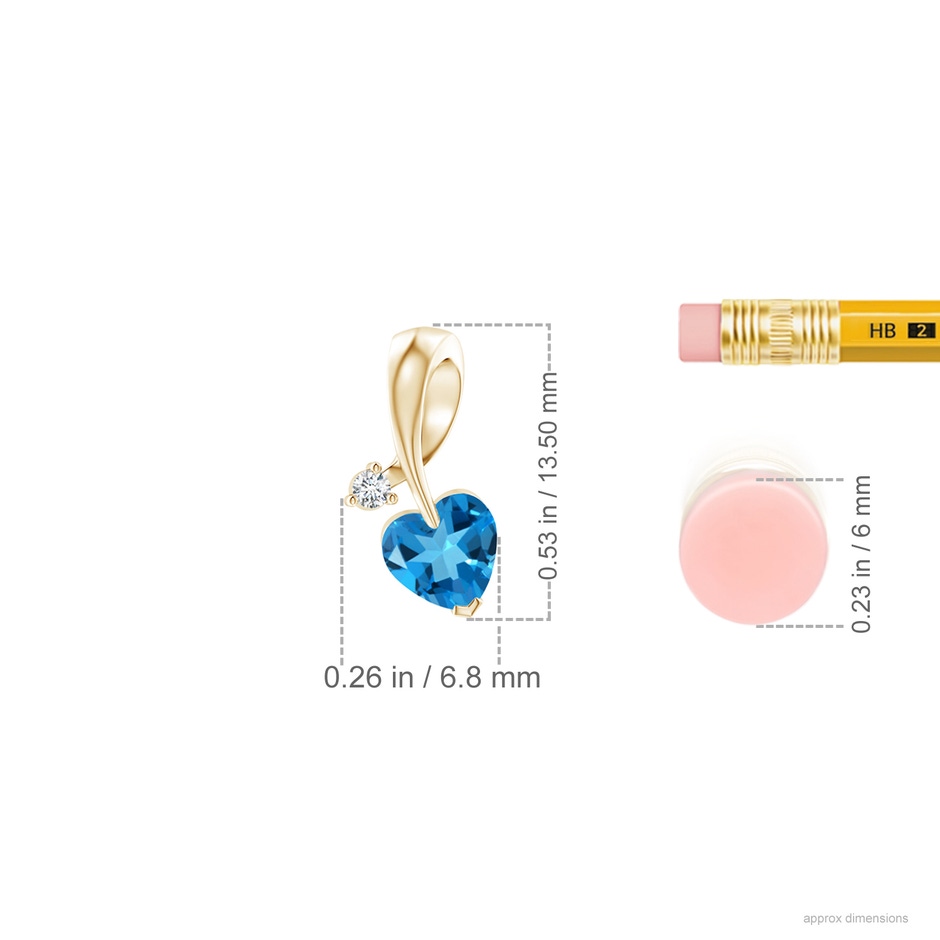 5mm AAAA Heart-Shaped Swiss Blue Topaz Ribbon Pendant with Diamond in Yellow Gold ruler