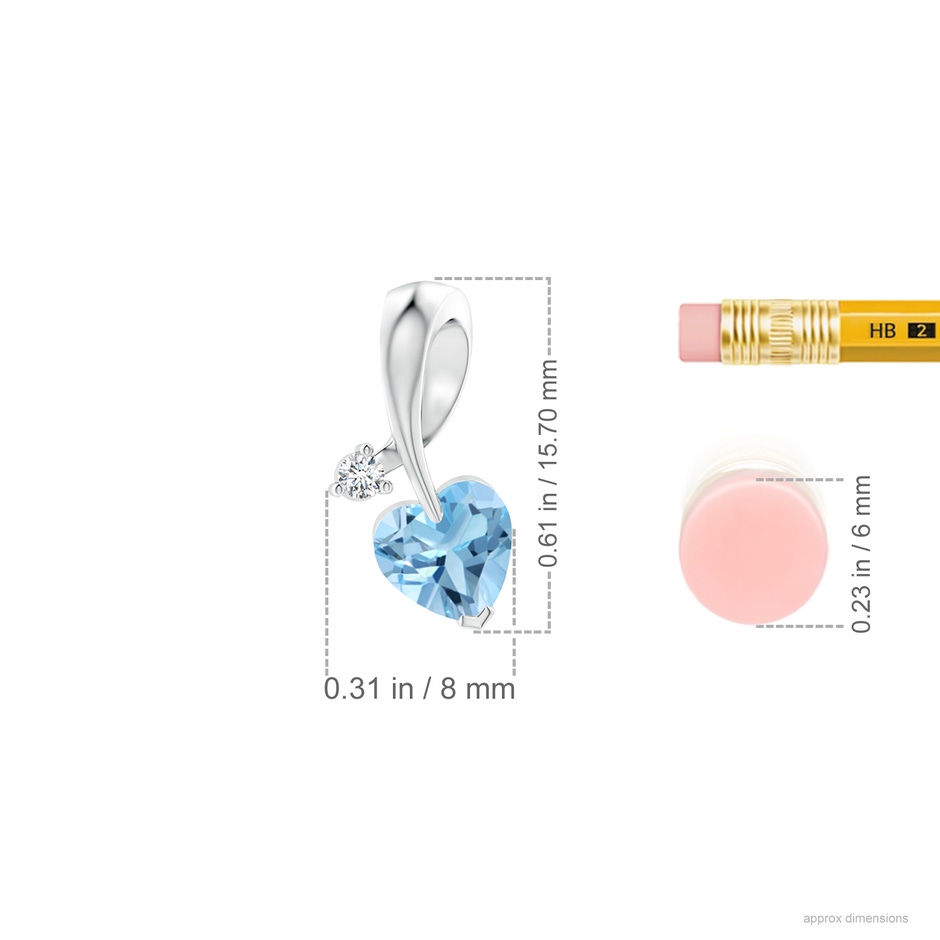 6mm A Heart-Shaped Swiss Blue Topaz Ribbon Pendant with Diamond in White Gold ruler