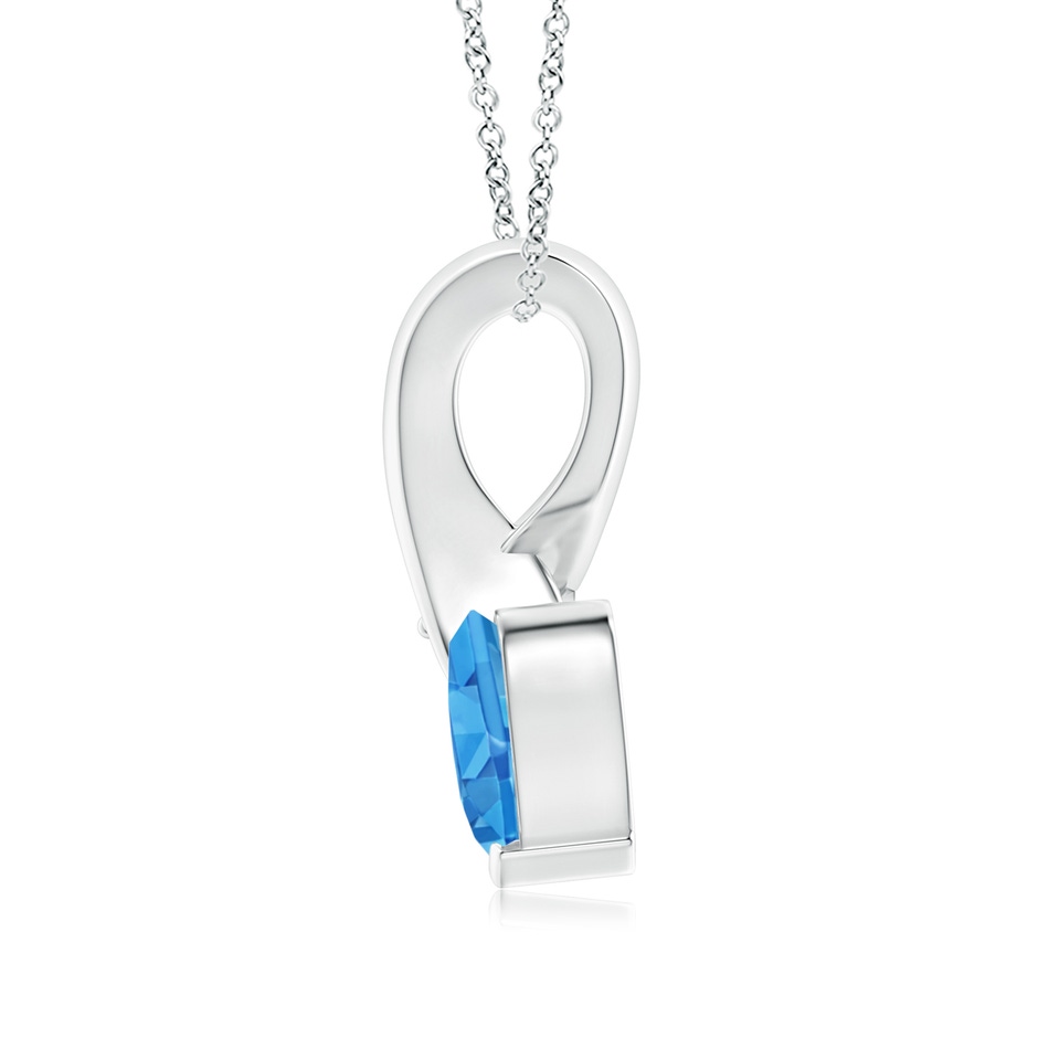 6mm AAAA Heart-Shaped Swiss Blue Topaz Ribbon Pendant with Diamond in White Gold back