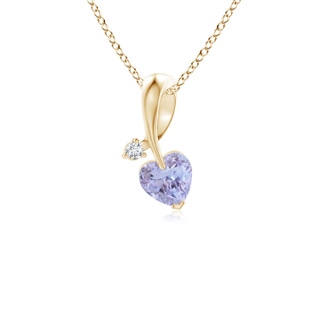 4mm A Heart-Shaped Tanzanite Ribbon Pendant with Diamond in Yellow Gold