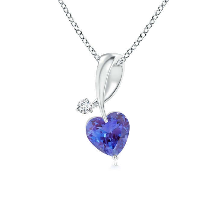 4mm AAA Heart-Shaped Tanzanite Ribbon Pendant with Diamond in White Gold
