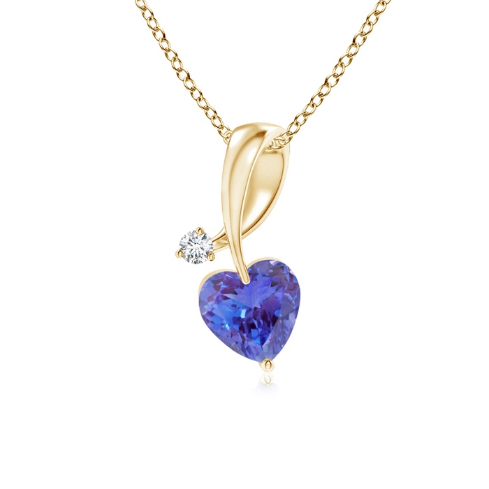 4mm AAA Heart-Shaped Tanzanite Ribbon Pendant with Diamond in Yellow Gold 