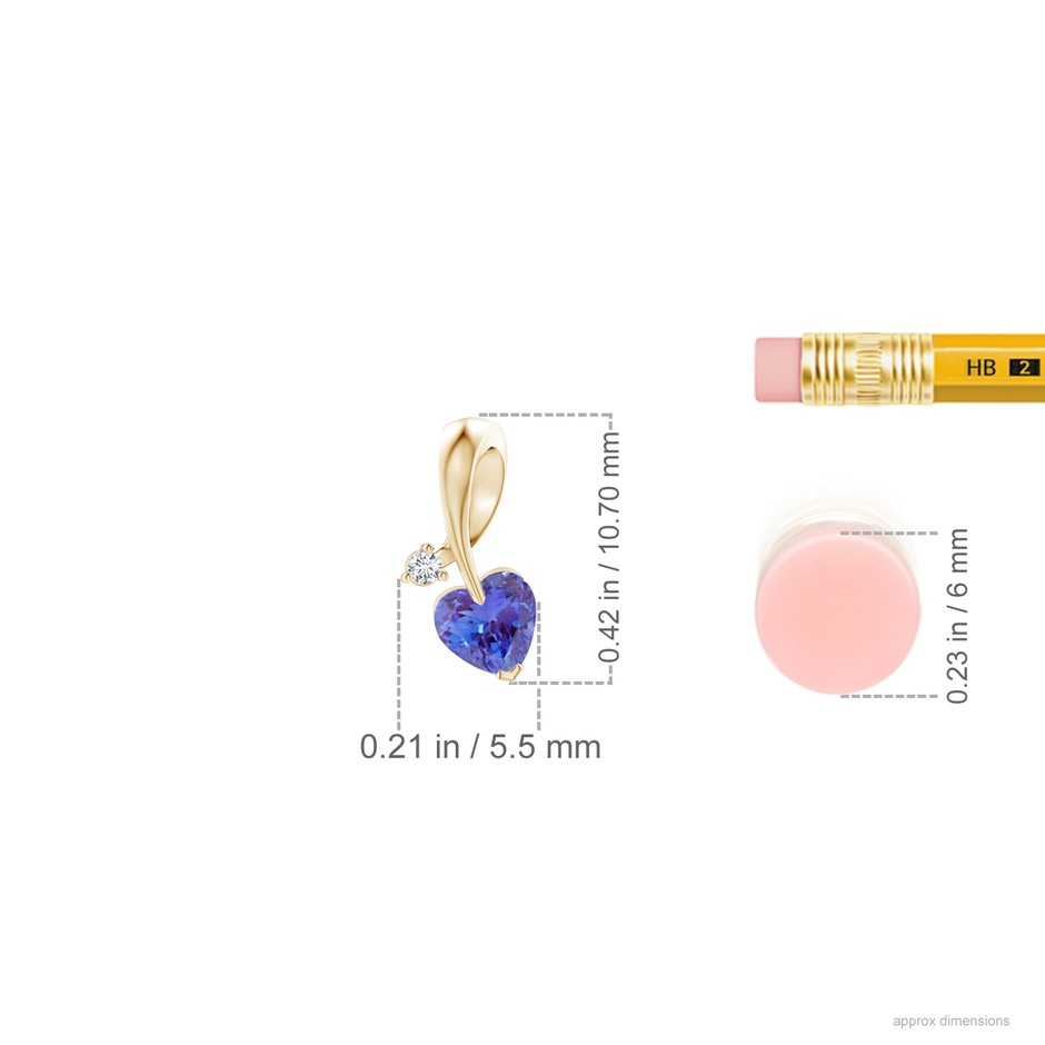 4mm AAA Heart-Shaped Tanzanite Ribbon Pendant with Diamond in Yellow Gold ruler