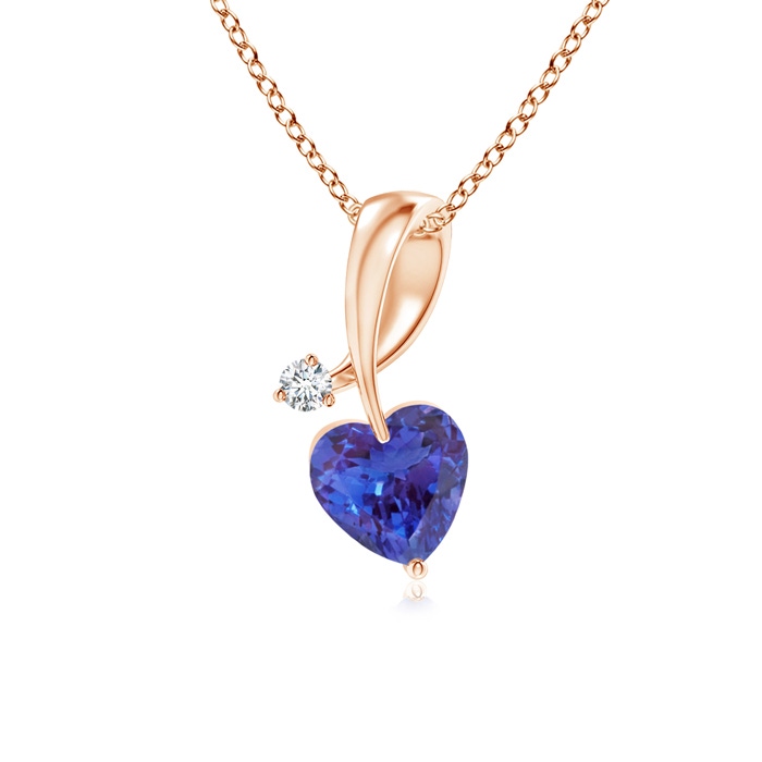 4mm AAAA Heart-Shaped Tanzanite Ribbon Pendant with Diamond in Rose Gold