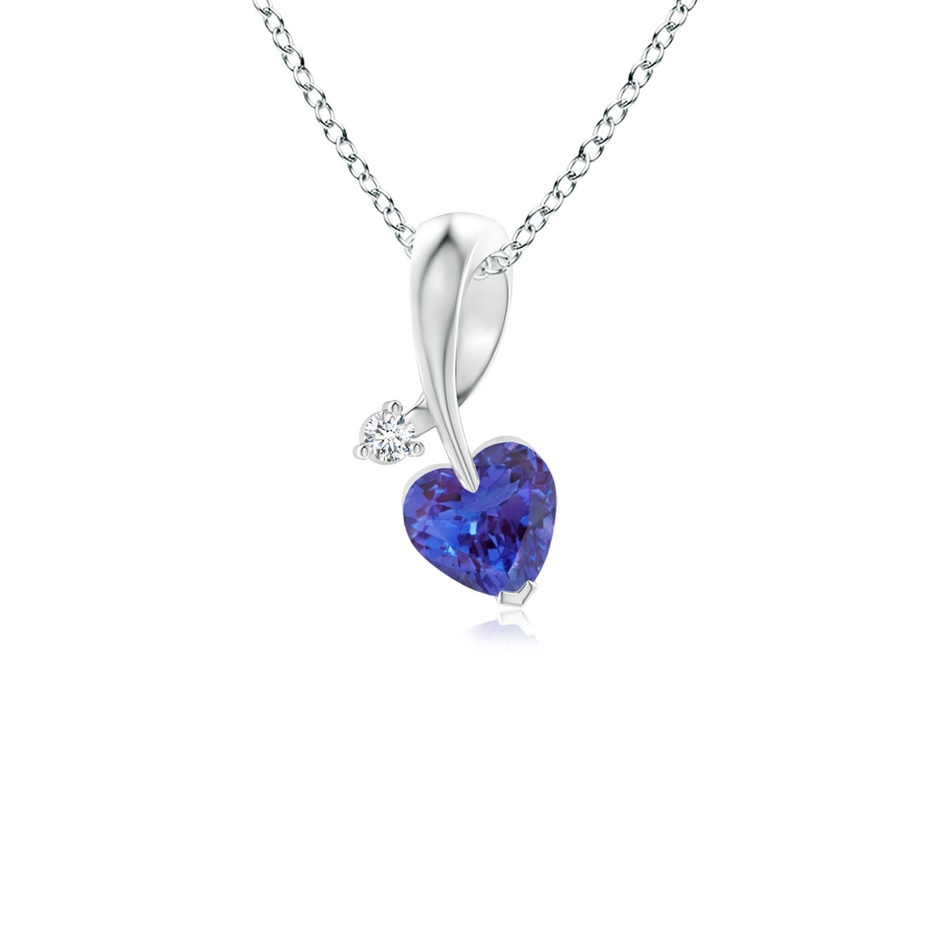 4mm AAAA Heart-Shaped Tanzanite Ribbon Pendant with Diamond in White Gold