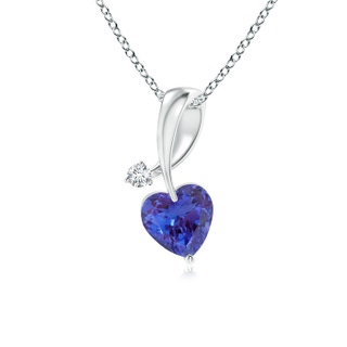 4mm AAAA Heart-Shaped Tanzanite Ribbon Pendant with Diamond in White Gold