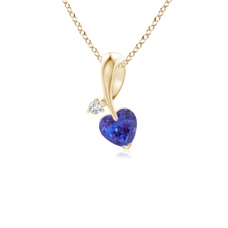 4mm AAAA Heart-Shaped Tanzanite Ribbon Pendant with Diamond in Yellow Gold