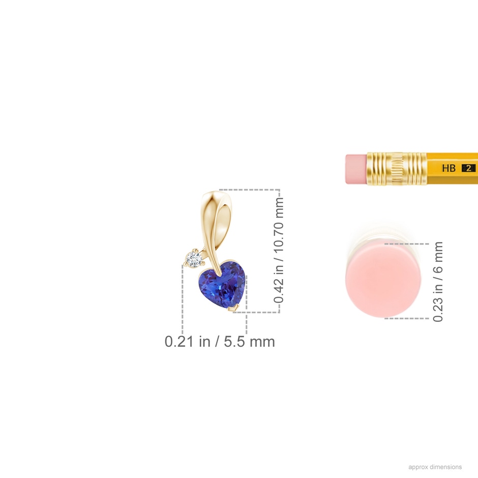4mm AAAA Heart-Shaped Tanzanite Ribbon Pendant with Diamond in Yellow Gold ruler