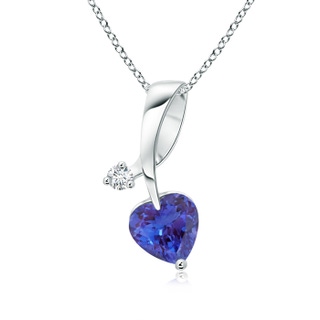 5mm AAAA Heart-Shaped Tanzanite Ribbon Pendant with Diamond in White Gold