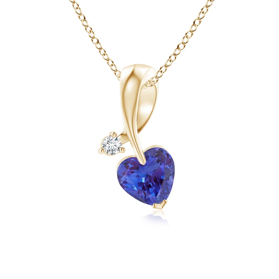 5mm AAAA Heart-Shaped Tanzanite Ribbon Pendant with Diamond in Yellow Gold 