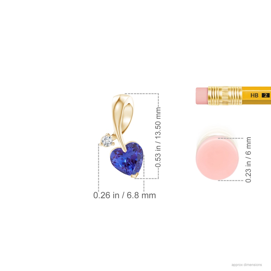 5mm AAAA Heart-Shaped Tanzanite Ribbon Pendant with Diamond in Yellow Gold ruler