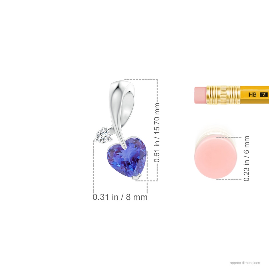 6mm AA Heart-Shaped Tanzanite Ribbon Pendant with Diamond in P950 Platinum ruler