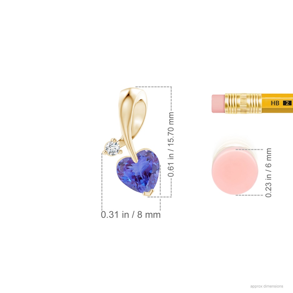 6mm AA Heart-Shaped Tanzanite Ribbon Pendant with Diamond in Yellow Gold ruler