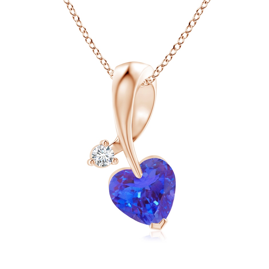 6mm AAA Heart-Shaped Tanzanite Ribbon Pendant with Diamond in 18K Rose Gold 