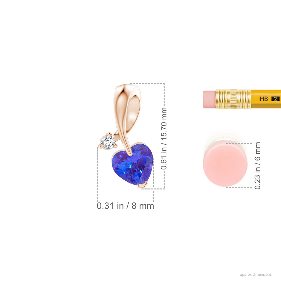 6mm AAA Heart-Shaped Tanzanite Ribbon Pendant with Diamond in Rose Gold ruler
