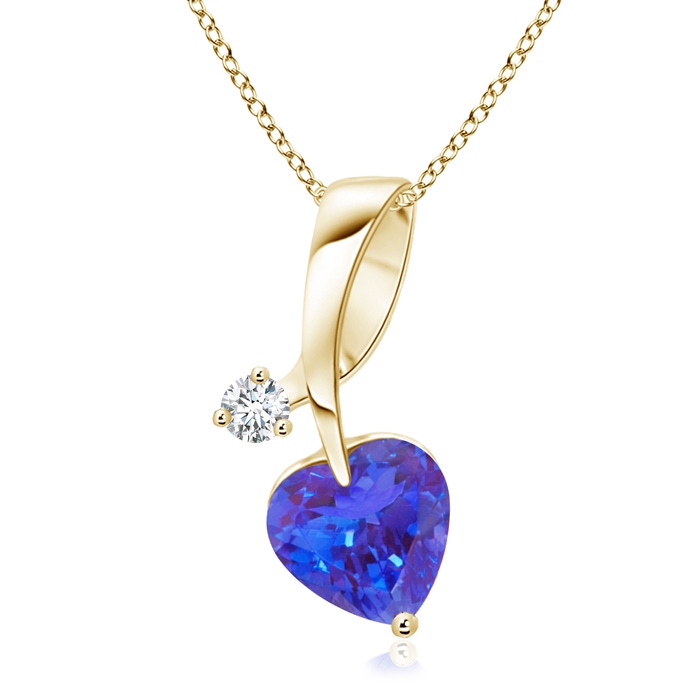 6mm AAA Heart-Shaped Tanzanite Ribbon Pendant with Diamond in Yellow Gold