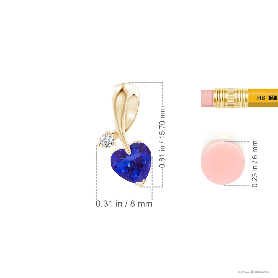 6mm AAAA Heart-Shaped Tanzanite Ribbon Pendant with Diamond in 18K Yellow Gold ruler