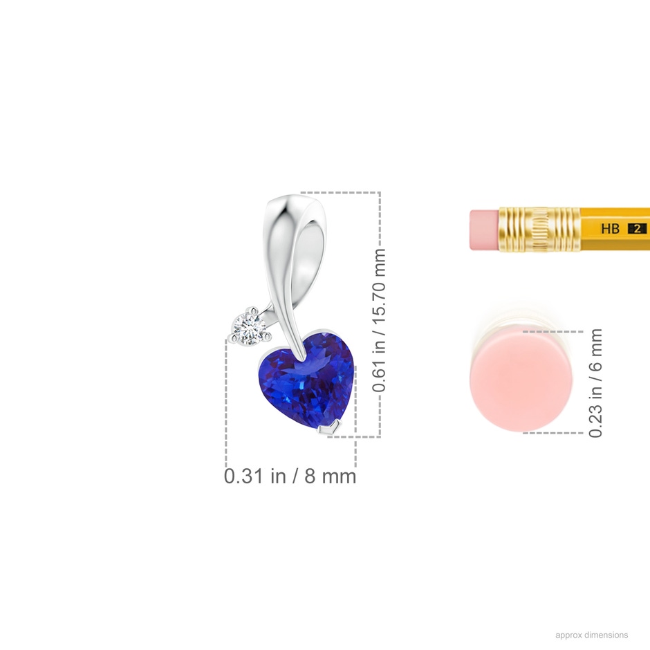 6mm AAAA Heart-Shaped Tanzanite Ribbon Pendant with Diamond in P950 Platinum ruler
