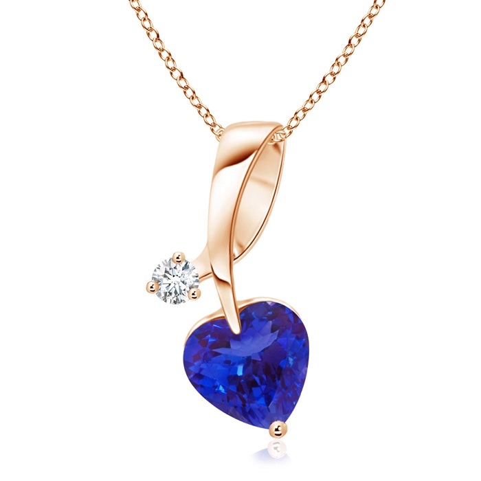 6mm AAAA Heart-Shaped Tanzanite Ribbon Pendant with Diamond in Rose Gold