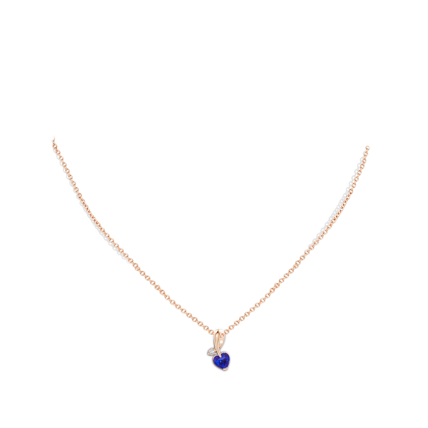6mm AAAA Heart-Shaped Tanzanite Ribbon Pendant with Diamond in Rose Gold - body_neck