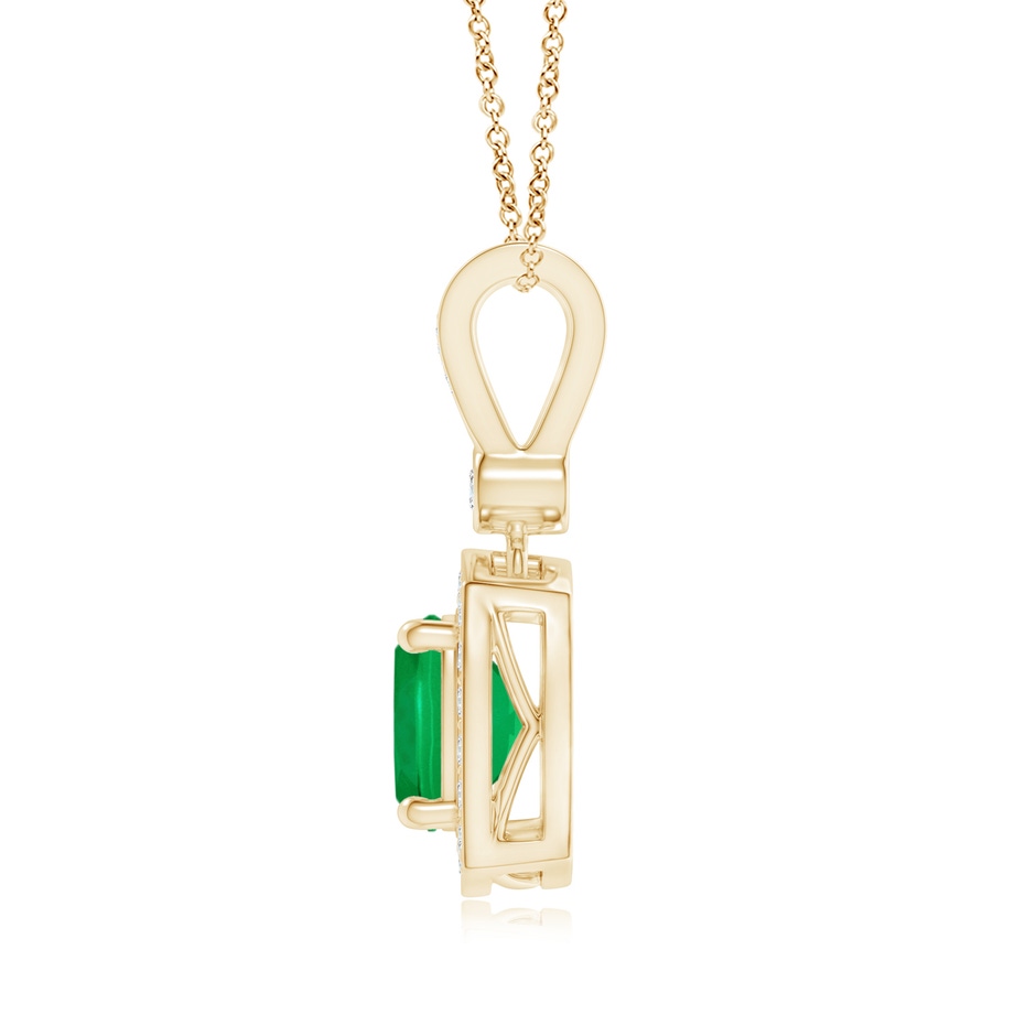 6mm AAA Cushion Emerald Pendant with Diamond Halo in Yellow Gold product image