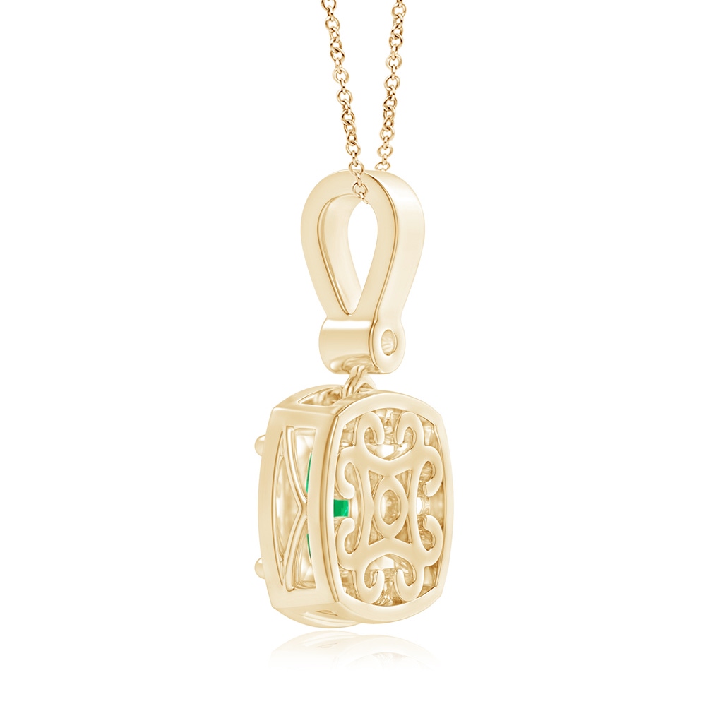 6mm AAA Cushion Emerald Pendant with Diamond Halo in Yellow Gold Product Image