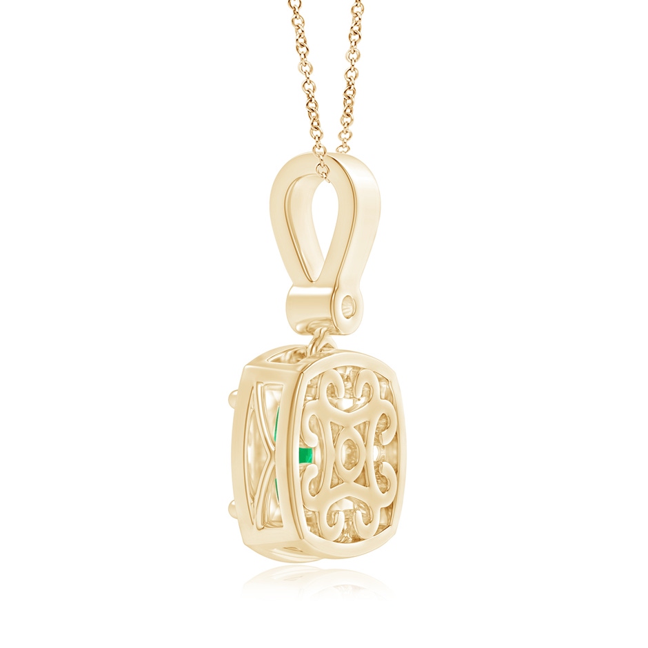 6mm AAA Cushion Emerald Pendant with Diamond Halo in Yellow Gold product image