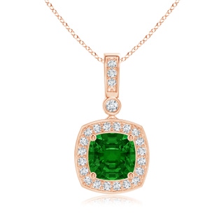 6mm AAAA Cushion Emerald Pendant with Diamond Halo in Rose Gold