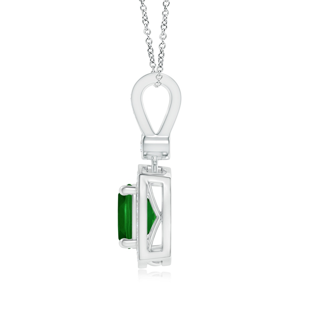 6mm AAAA Cushion Emerald Pendant with Diamond Halo in White Gold Product Image