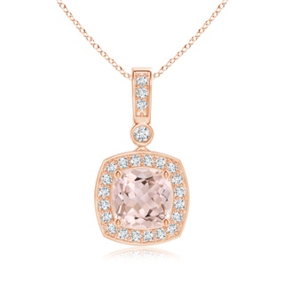 6mm A Cushion Morganite Pendant with Diamond Halo in 9K Rose Gold