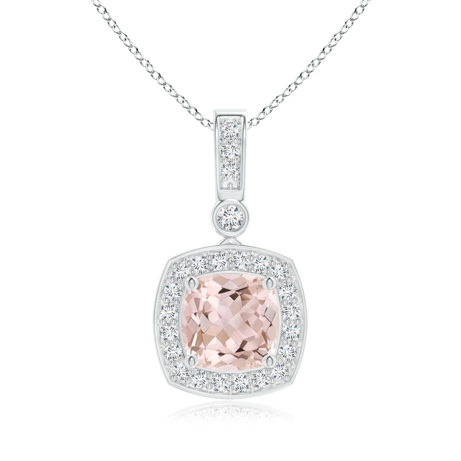 6mm A Cushion Morganite Pendant with Diamond Halo in P950 Platinum 