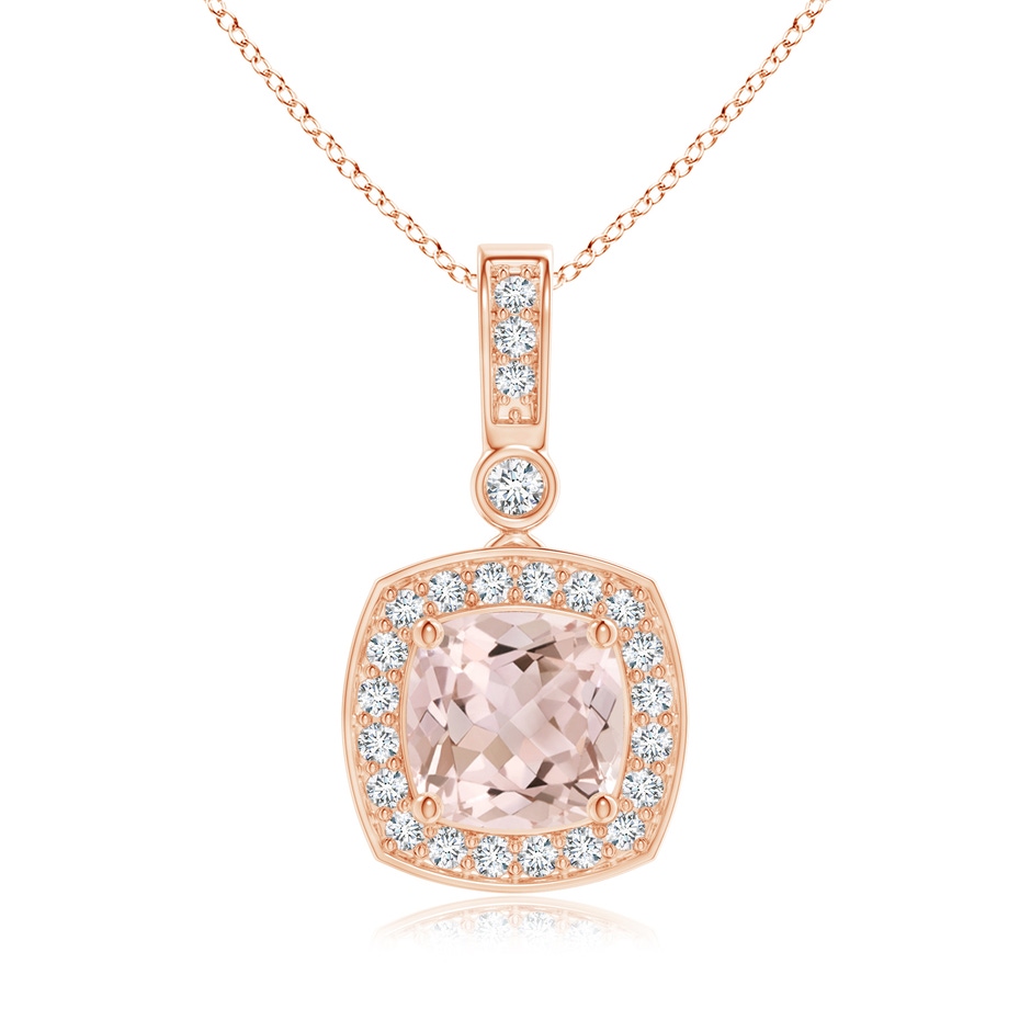 6mm A Cushion Morganite Pendant with Diamond Halo in Rose Gold 
