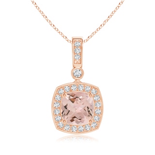 6mm AA Cushion Morganite Pendant with Diamond Halo in 9K Rose Gold