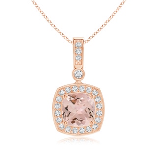6mm AA Cushion Morganite Pendant with Diamond Halo in Rose Gold