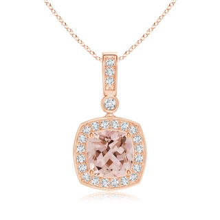 6mm AAA Cushion Morganite Pendant with Diamond Halo in 9K Rose Gold