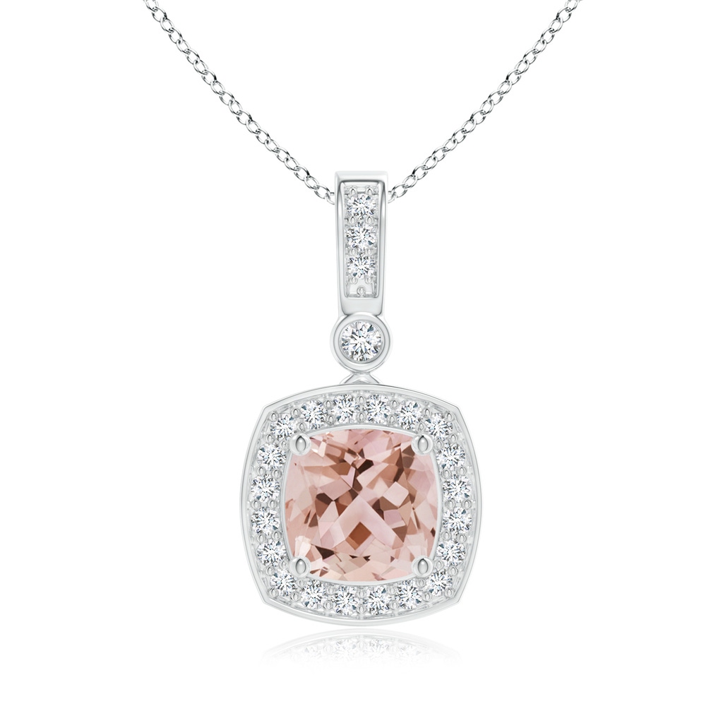 6mm AAA Cushion Morganite Pendant with Diamond Halo in P950 Platinum