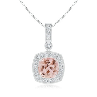 6mm AAA Cushion Morganite Pendant with Diamond Halo in P950 Platinum